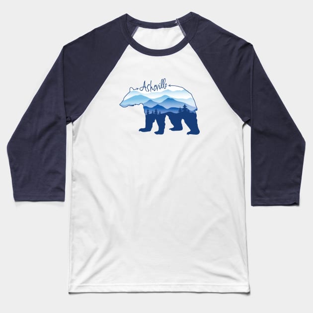 Asheville Blue Ridge Mountains - Black Bear - Blue WB 26 Baseball T-Shirt by AVL Merch